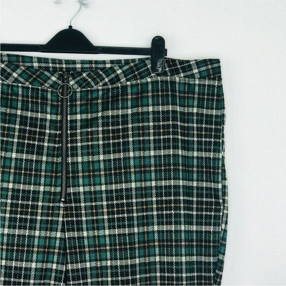 BP Women's 1X NWOT Pants Green Julia Plaid Flare O-Ring Zip High Rise - Picture 9 of 14